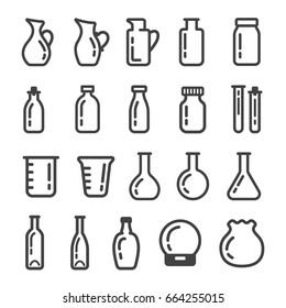 glassware, glass container icon set, illustration, vector