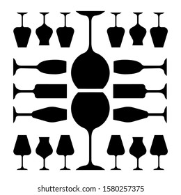 Glassware glyph icon. Restaurant service. Alcohol bar. Port and madeira glasses. Wineglasses. Strong drinks. Silhouette symbol. Negative space. Vector isolated illustration