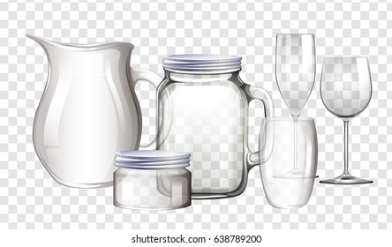Glassware on transparent effect background