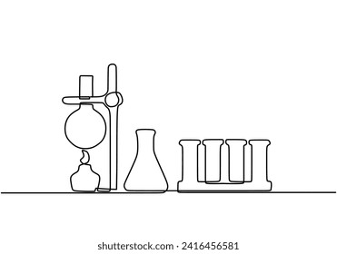 Dibujo de una línea de vidrio. Herramientas continuas de química única. Dibujado a mano minimalista.
