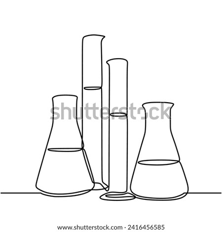Glassware one line drawing. Continuous single chemistry tools. Minimalist hand drawn.