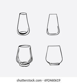 Glassware. Sketch. Set. Calligraphy. Vector.