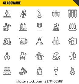 glassware vector line icons set. flask, test tube and flask Icons. Thin line design. Modern outline graphic elements, simple stroke symbols stock illustration