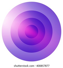 Glassy colorful radiating, concentric circles element. Glowing bright colorful icon, shape on white - Purple, violet, indigo colored