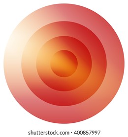 Glassy colorful radiating, concentric circles element. Glowing bright colorful icon, shape on white - Yellow, orange, red colored