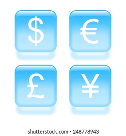 Glassy currency icons. Vector illustration
