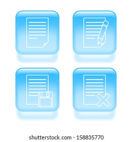 Glassy document edit icons. Vector illustration.