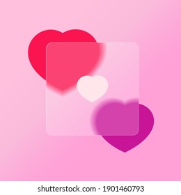 Glassy - effect of a greeting card on Valentine's Day. Colorfull. Vector illustration.