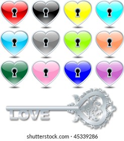 glassy hearts with keyhole vector (silver)