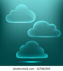 Glassy infographic clouds icons on cyan background