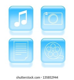 Glassy multimedia icons. Vector illustration.