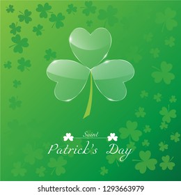 Glassy shamrock, Saint Patrick's Day background. Greeting card, wallpaper, web banner, poster. Vector. 