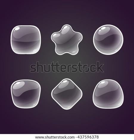 Glassy shapes set, transparent vector figures and symbols