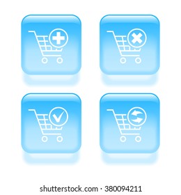 Glassy shopping cart icons. Vector illustration