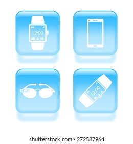 Glassy smart wearable device icons. Vector illustration