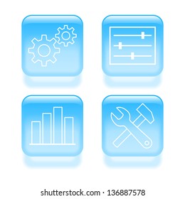 Glassy system settings icons. Vector illustration.