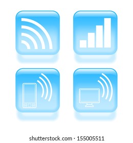 Glassy wireless communications icons. Vector illustration.