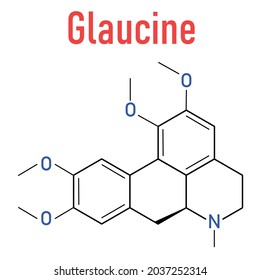 Glaucine alkaloid molecule. Found in yellow hornpoppy (Glaucium flavum) and a number of other plants. Skeletal formula.
