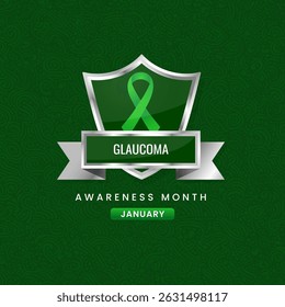 Glaucoma awareness month background design with Green silk ribbon.