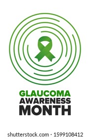 Glaucoma Awareness Month. Celebrate annual in January. Vision problems. Save your eyes. Prevention and protection. Green ribbon. Medical healthcare concept. Poster, banner and background. Vector