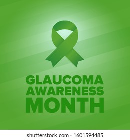 Glaucoma Awareness Month. Celebrate annual in January. Vision problems. Save your eyes. Prevention and protection. Green ribbon. Medical healthcare concept. Poster, banner and background. Vector