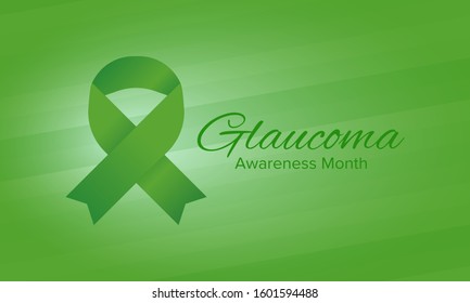 Glaucoma Awareness Month. Celebrate annual in January. Vision problems. Save your eyes. Prevention and protection. Green ribbon. Medical healthcare concept. Poster, banner and background. Vector