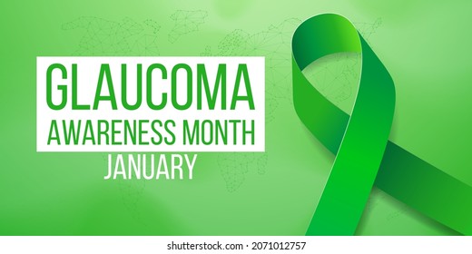 Glaucoma Awareness Month concept. Banner with green ribbon awareness and text. Vector illustration.