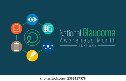 El mes de sensibilización sobre el glaucoma se observa cada año en enero, es un grupo de afecciones oculares que dañan el nervio óptico, cuya salud es vital para una buena visión. Ilustración del vector