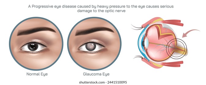 Glaucoma is a group of eye conditions that damage the optic nerve, which is essential for good vision, often due to increased pressure within the eye vector illustration.