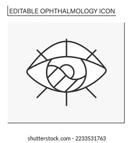  Glaucoma line icon.Intraocular pressure. Optic nerve damage lense. Vision loss. Ophthalmology concept. Isolated vector illustration. Editable stroke