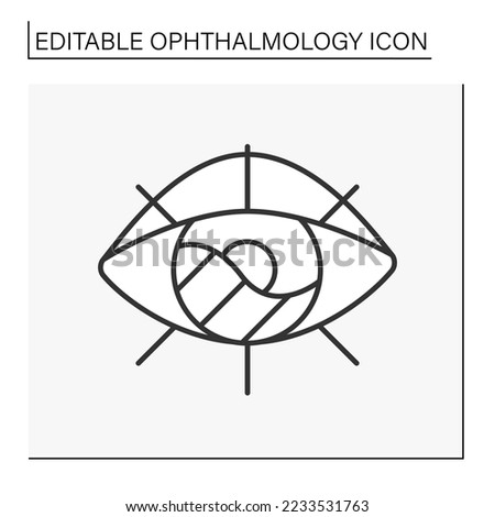  Glaucoma line icon.Intraocular pressure. Optic nerve damage lense. Vision loss. Ophthalmology concept. Isolated vector illustration. Editable stroke