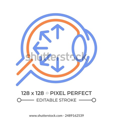 Glaucoma two color line icon. Eye disease. Ophthalmology. Optic nerve disorder. Reading difficulties bicolor outline symbol. Duotone linear pictogram. Isolated illustration. Editable stroke