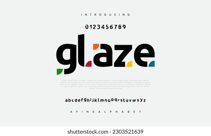 Glaze abstract digital technology logo font alphabet. Minimal modern urban fonts for logo, brand etc. Typography typeface uppercase lowercase and number. vector illustration
