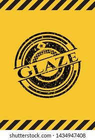 Glaze black grunge emblem with yellow background. Vector Illustration. Detailed.