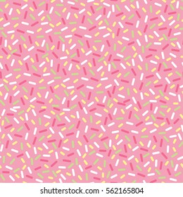 Glaze for candies, donuts, seamless pattern. Background with decorative colored sprinkles. Vector illustration