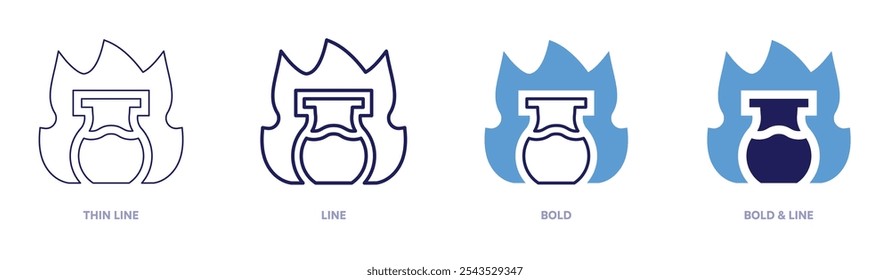 Glaze firing icon in 4 different styles. Thin Line, Line, Bold, and Bold Line. Duotone style. Editable stroke.