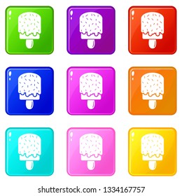 Glaze ice cream icons set 9 color collection isolated on white for any design