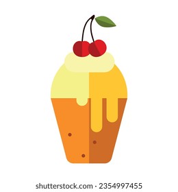 Glazed cake with cherry filling. Delicious, nutritious food cooked in cafe, restaurant and at home cartoon illustration. Desserts concept. Colored flat vector isolated on white background