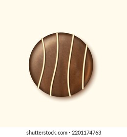 Galleta de chocolate con vidrio. Crujiente bizcocho sabroso con cacao aislado sobre fondo blanco. Yummy pastel casero deliciosa comida casera. Ilustración vectorial realista