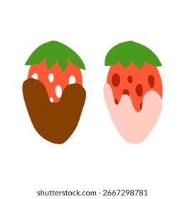 Glazed chocolate strawberries in ruby and dark chocolate isolated on white background.