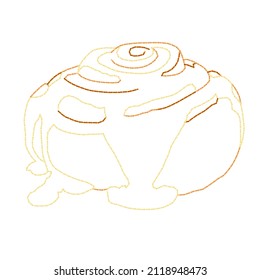 Glazed cinnamon bun. The illustration is made as an imitation of embroidery.