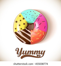 Glazed colored donut 3D. Vector Illustration