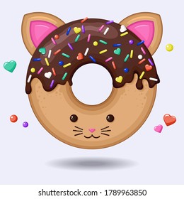 Glazed cute doughnut animal. Isolated donuts with glaze and bite, eaten chocolate icing fritters or caramel circle doughnuts