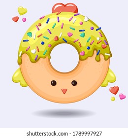 Glazed cute doughnut animal. Isolated donuts with glaze and bite, eaten chocolate icing fritters or caramel circle doughnuts