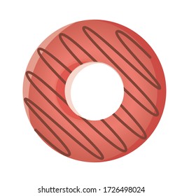 Glazed donut with cream isolated on a white background. Cute, colorful and glossy donuts with pink icing and multi-colored powder. For the design of recipes, menus, culinary blogs, stationery.