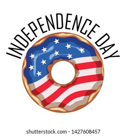 Glazed donut with the flag of the USA. Independence Day. 4th of July. Vector illustration.