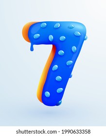 Glasierte Donut-Schriftart. Nummer 7. Nummer sieben Formkuchen. Dessert-Stil. Sammlung von leckeren Bäckereinummern mit Sahne. Geburtstag und Geburtstagskonzept. Vektorgrafik.