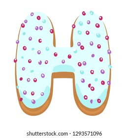 Glazed donut font realistic vector letter H