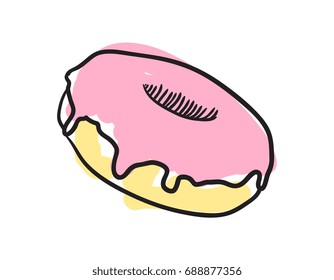 Glazed donut hand drawn icon isolated on white background vector illustration. American ethnic culture element, traditional symbol.