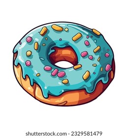 Glazed donut, icing multi colored sprinkles icon isolated